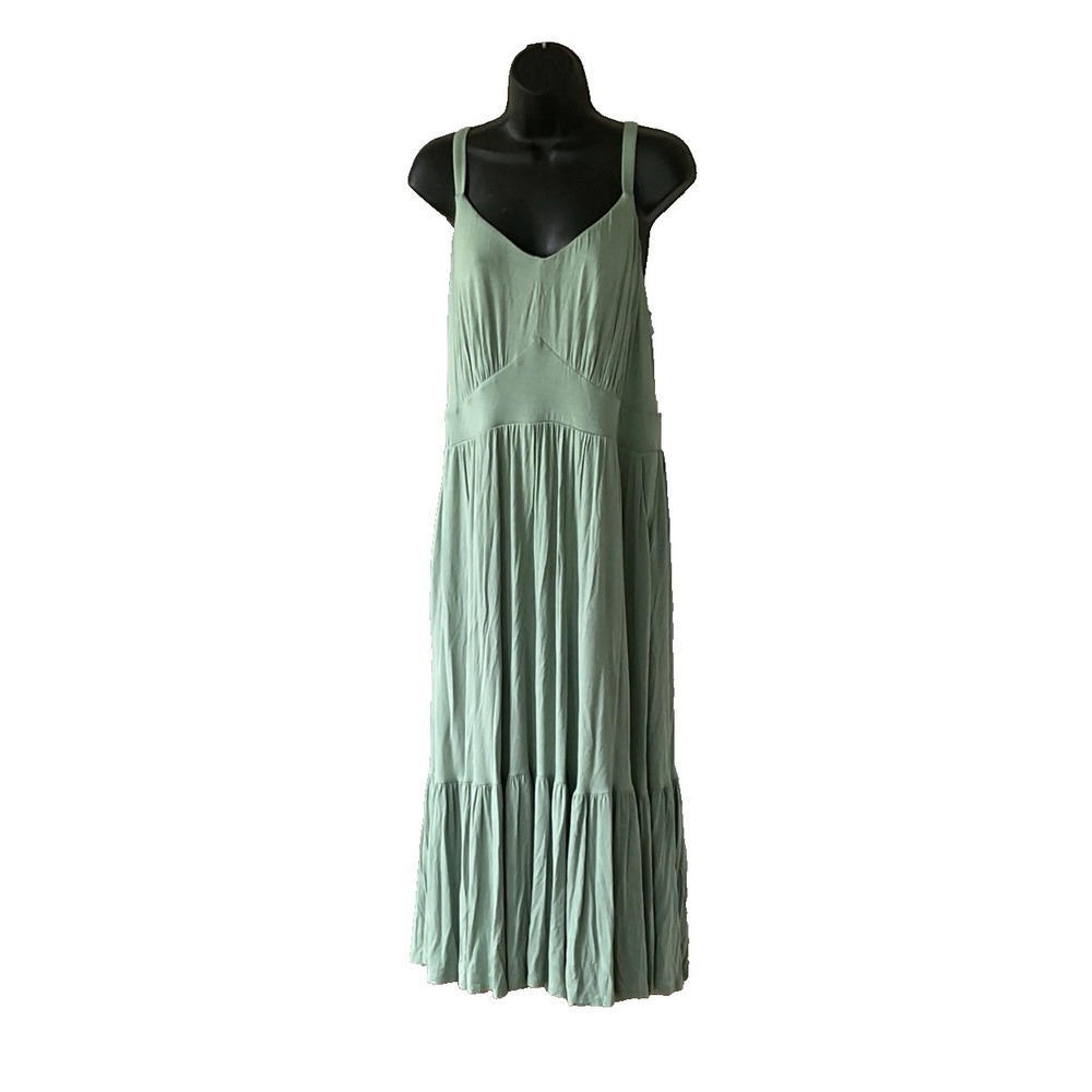 Torrid Maxi Sun Dress Strappy Sleeveless Green Flowy Tiered Size 2